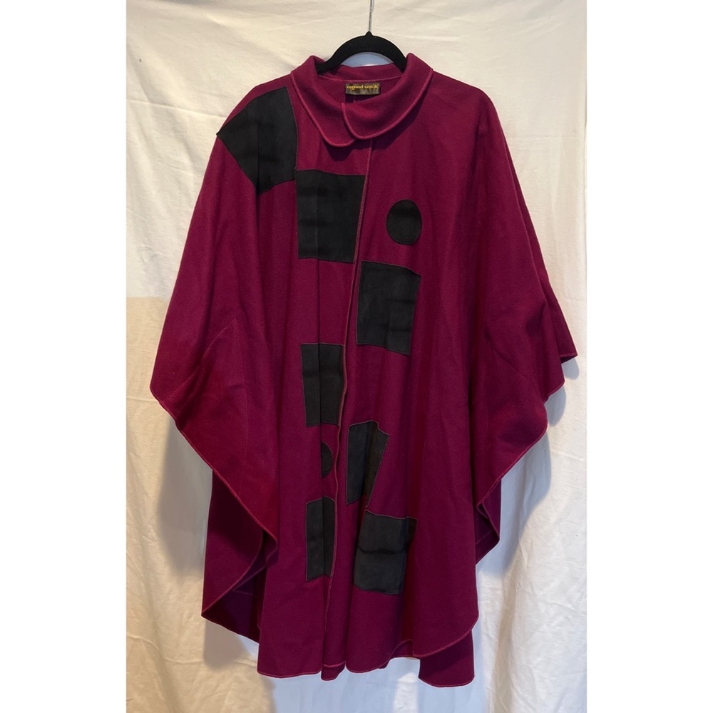 Vintage Osgood Smuck wearable art Wool Leather Coat Cape Purple OSFM
